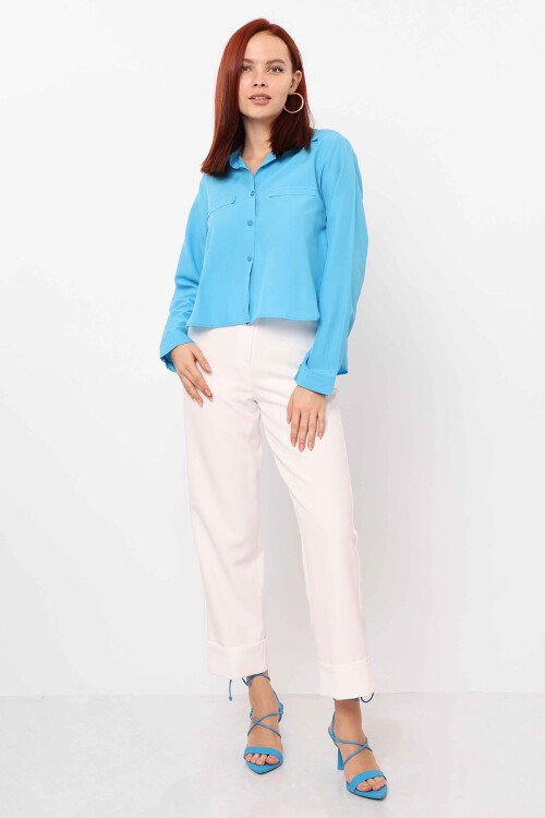 Petrol Cep Detaylı Oversize Gömlek