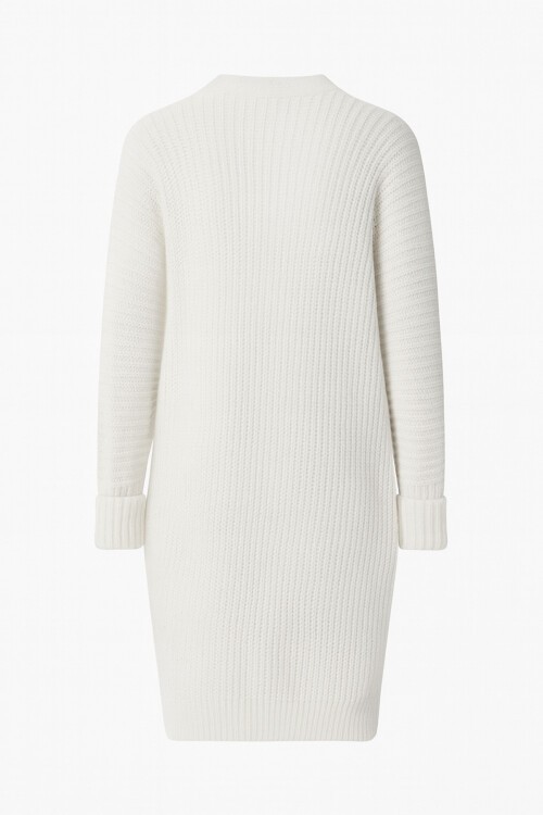 Ekru Çift Cepli Oversize Triko Hırka