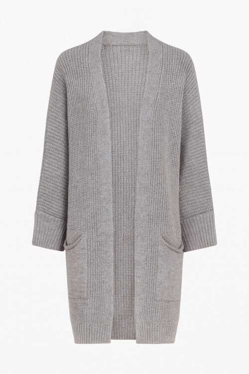 Gri Çift Cepli Oversize Triko Hırka