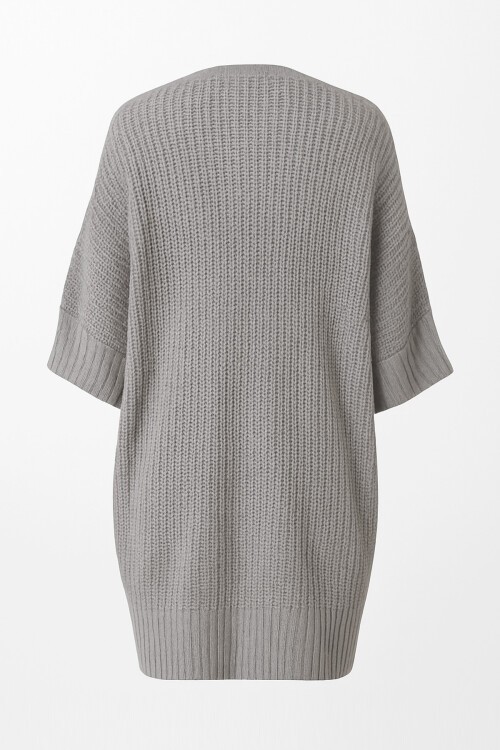 Gri Çift Cepli Oversize Triko Hırka