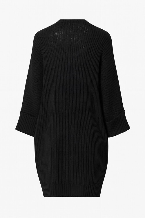 Siyah Çift Cepli Oversize Triko Hırka