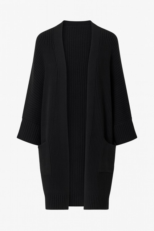 Siyah Çift Cepli Oversize Triko Hırka