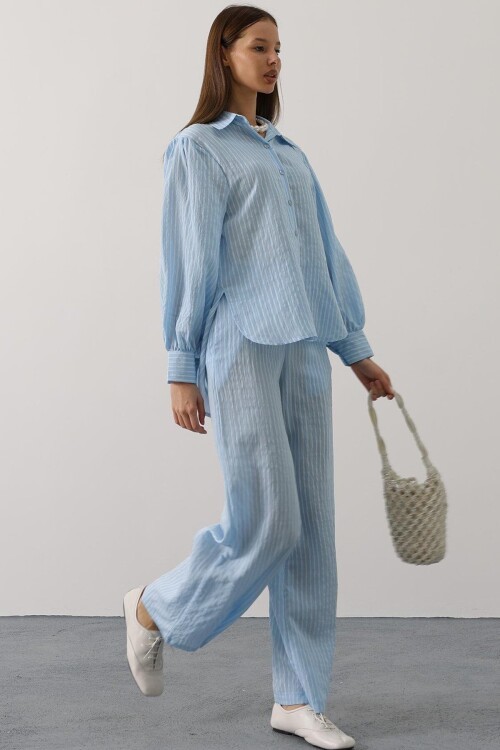 Mavi Çizgi Rahat Pantolon Takım