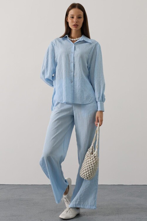 Mavi Çizgi Rahat Pantolon Takım