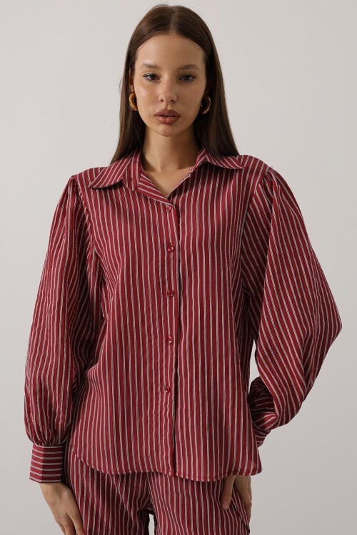 Bordo Çizgi Rahat Pantolon Takım