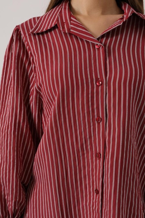 Bordo Çizgi Rahat Pantolon Takım