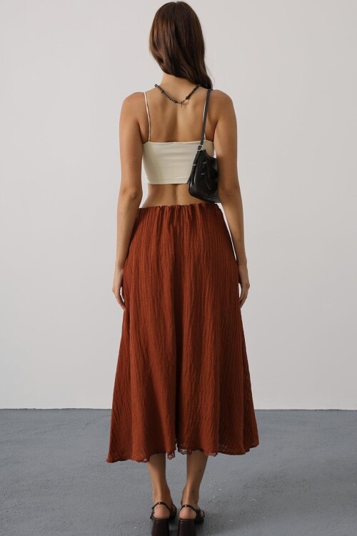 Kahve Dantel Detaylı Uzun Etek