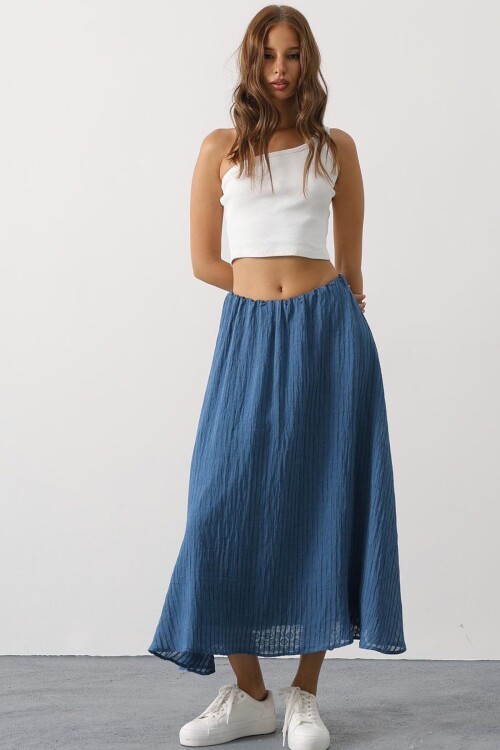 İndigo Dantel Detaylı Uzun Etek