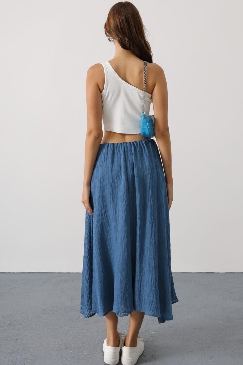 İndigo Dantel Detaylı Uzun Etek