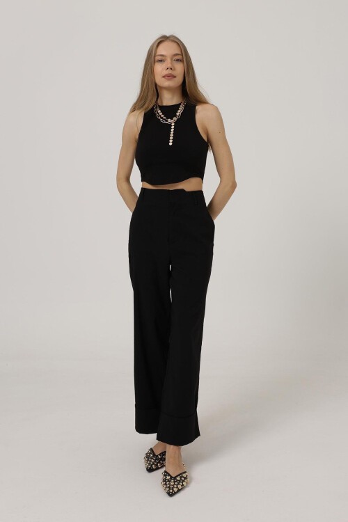 Siyah Çift Cepli Duble Paça Pantolon