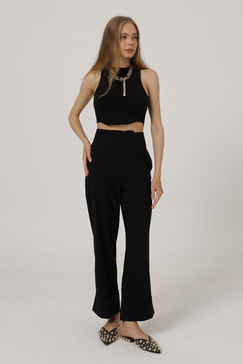 Siyah Çift Cepli Duble Paça Pantolon