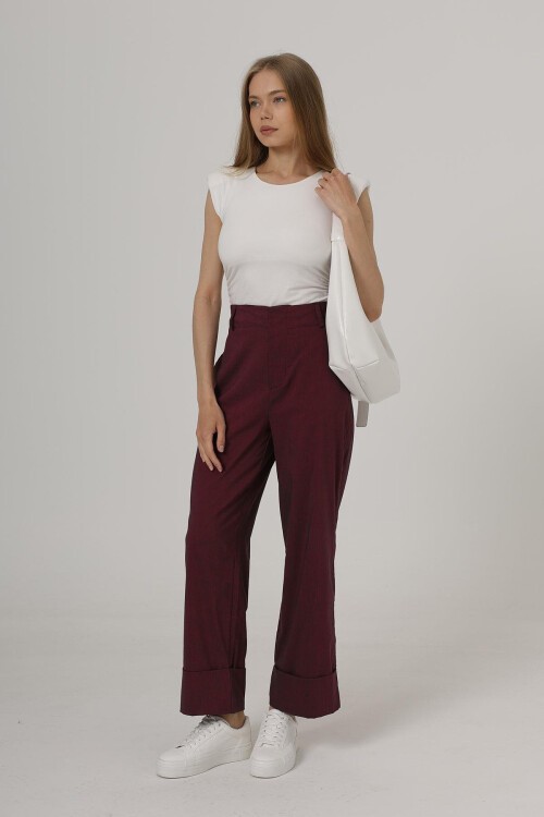 Bordo Çift Cepli Duble Paça Pantolon