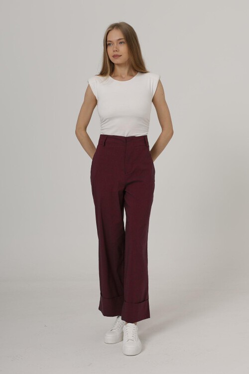 Bordo Çift Cepli Duble Paça Pantolon