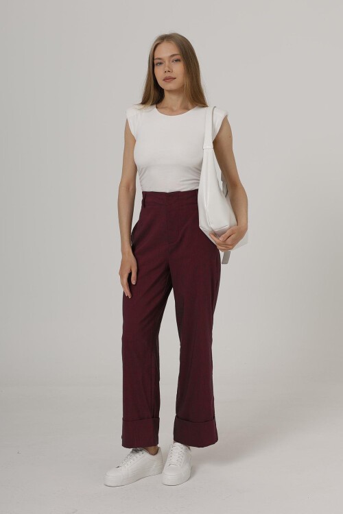 Bordo Çift Cepli Duble Paça Pantolon