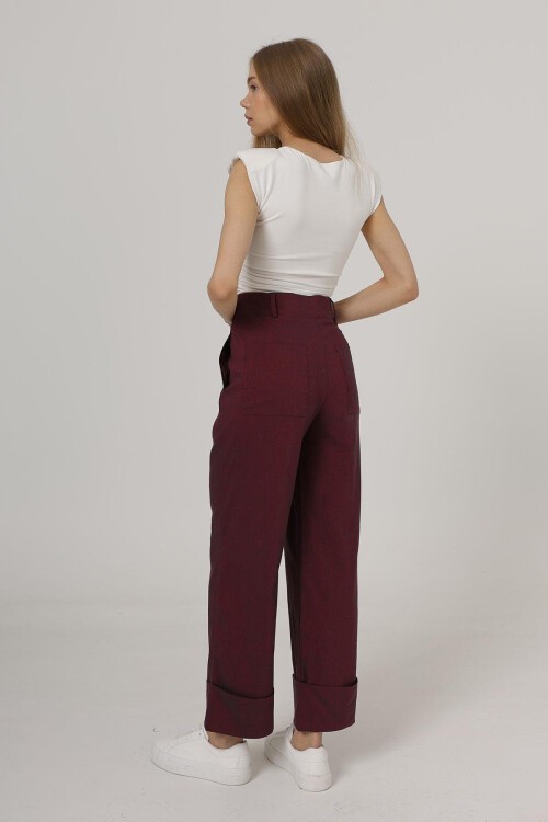 Bordo Çift Cepli Duble Paça Pantolon