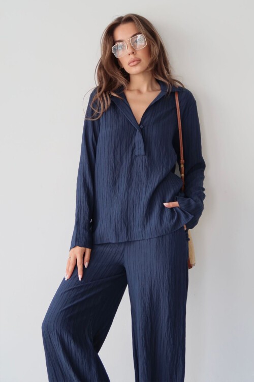 Lacivert Gömlek Yaka Bürümcük Alt Üst Takım