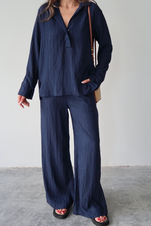 Lacivert Gömlek Yaka Bürümcük Alt Üst Takım