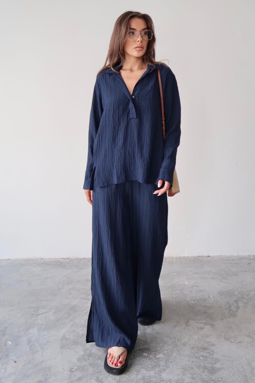 Lacivert Gömlek Yaka Bürümcük Alt Üst Takım