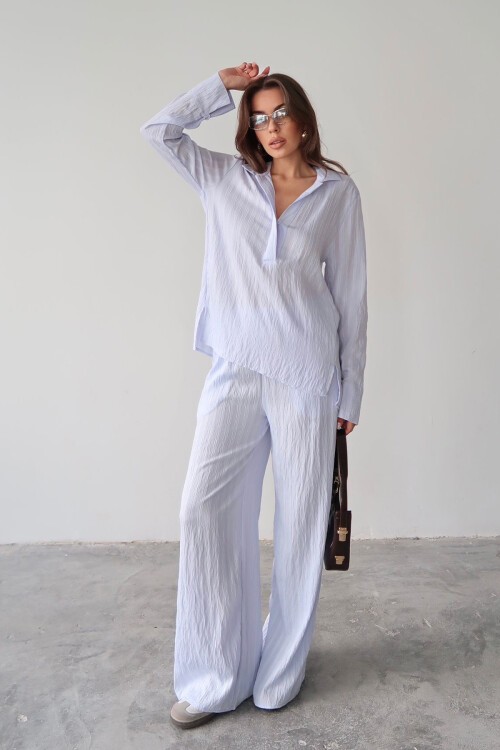 Mavi Gömlek Yaka Bürümcük Alt Üst Takım