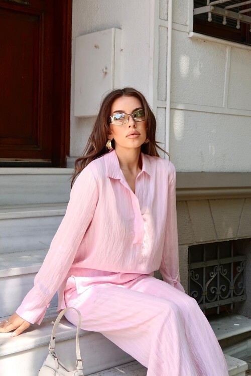Pembe Gömlek Yaka Bürümcük Alt Üst Takım