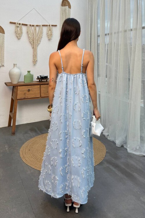 Bebe Mavi İnce Askılı Dokulu A Kesim Salaş Elbise