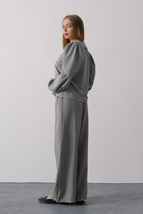 Siyah Uzun Kol Bağlamalı Gömlek Ve Pantolon