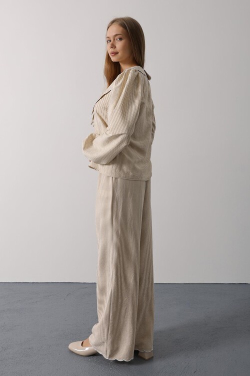 Taş Uzun Kol Bağlamalı Gömlek Ve Pantolon