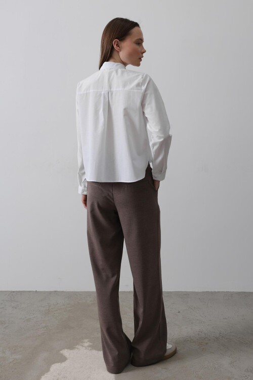 Kahve Çift Cepli Kemerli Palazzo Pantolon