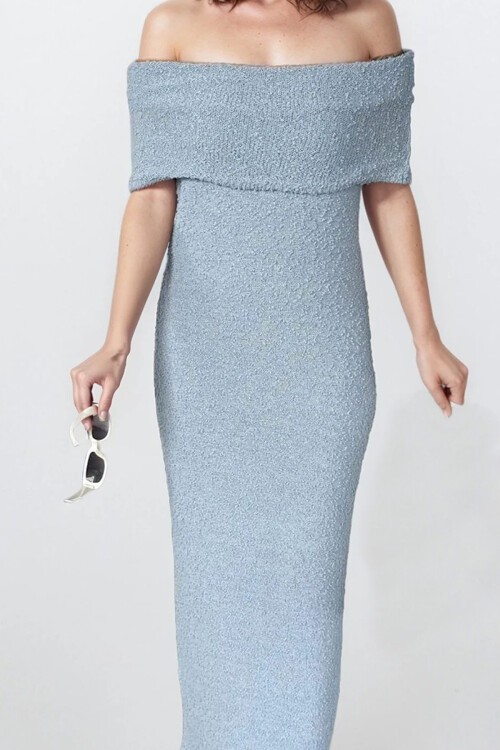 Bebe Mavi Madonna Yaka Maxi Boy Straplez Elbise