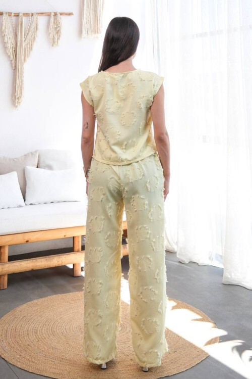 Sarı Püsküllü Bağlama Detaylı Bluz Ve Pantolon Takım