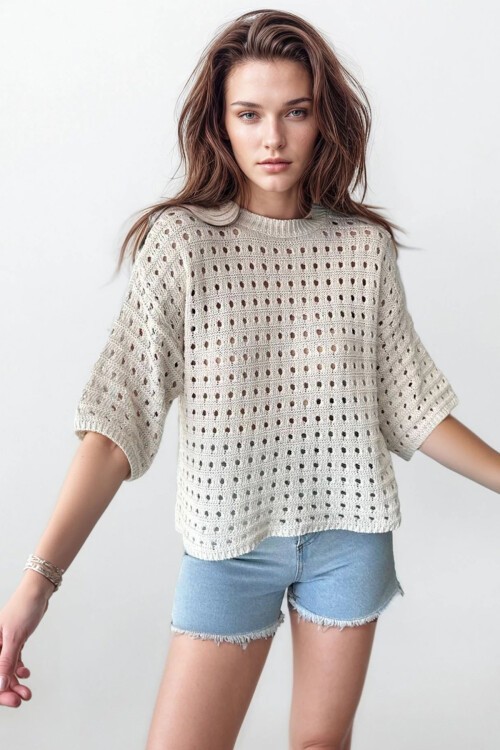 Ekru Truvakar Kol Biisklet Yaka Ajurlu Bluz