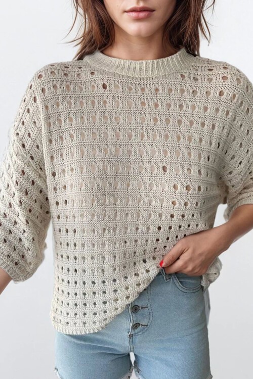 Ekru Truvakar Kol Biisklet Yaka Ajurlu Bluz