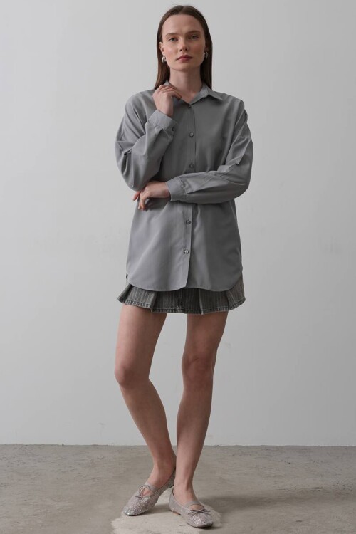 Gri Uzun Kol Gömlek