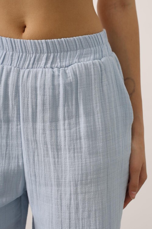 Bebe Mavisi Yıkamalı Müslin Pantolon
