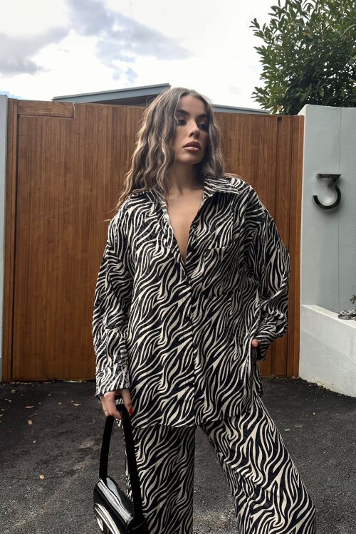 Zebra Zebra Desenli Gömlek Pantolon Alt Üst Takım