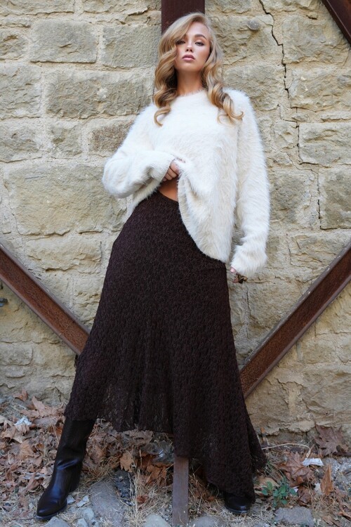 Asimetrik Kesim İçi Astarlı Dantel Etek