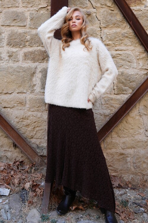 Asimetrik Kesim İçi Astarlı Dantel Etek