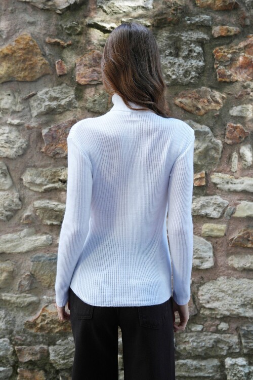 Balıkçı Yaka Fitilli Uzun Kollu Triko Kazak