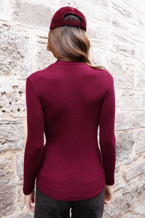 Balıkçı Yaka Fitilli Uzun Kollu Triko Kazak