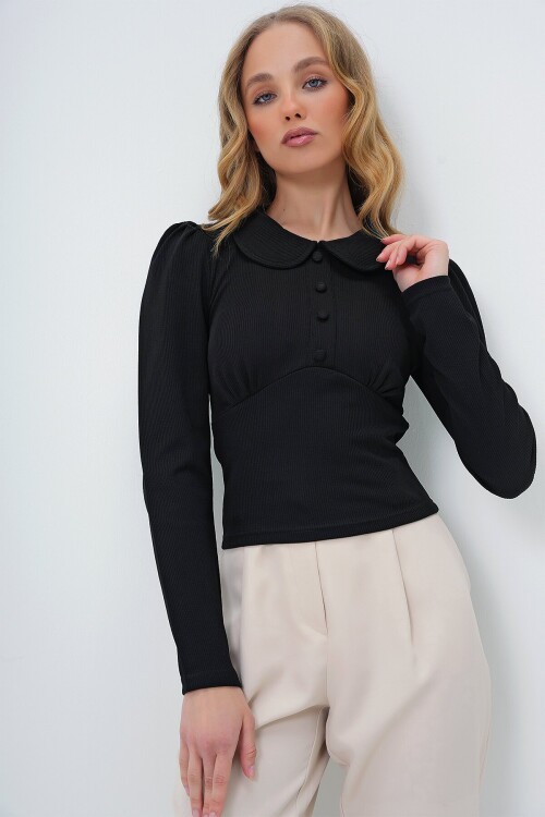 Bebe Yaka Düğme Detaylı Ottoban Bluz