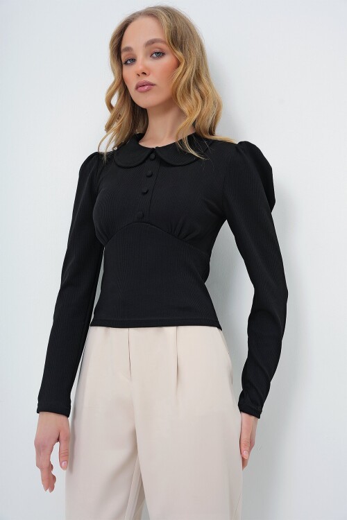 Bebe Yaka Düğme Detaylı Ottoban Bluz