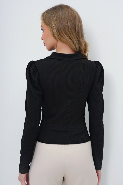 Bebe Yaka Düğme Detaylı Ottoban Bluz