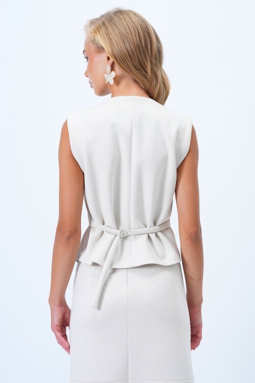 Beli Ayarlanabilir Dikiş Detaylı Suni Süet Yelek