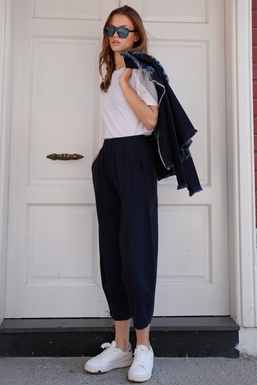 Beli Lastikli Balon Kesim Gabardin Pantolon