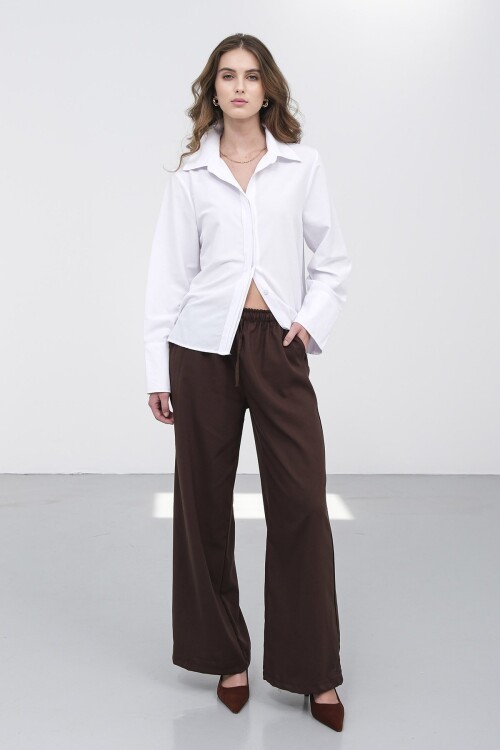 Beli Lastikli Çift Cepli Geniş Paça Pantolon