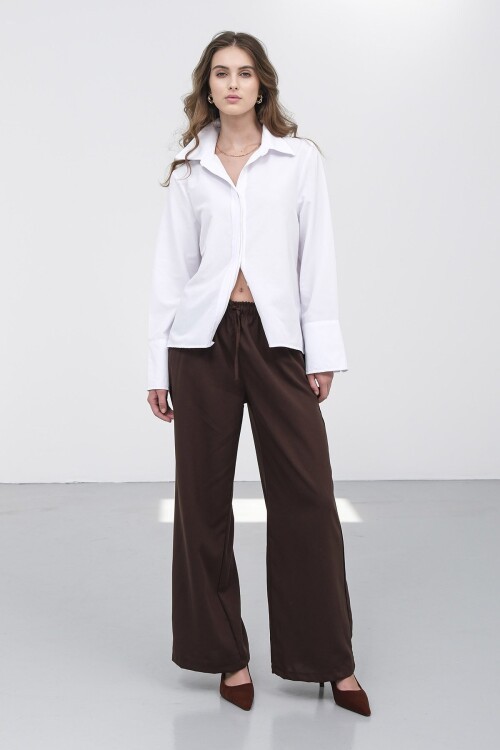 Beli Lastikli Çift Cepli Geniş Paça Pantolon