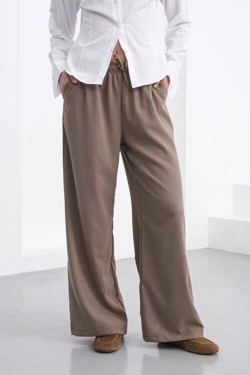 Beli Lastikli Çift Cepli Geniş Paça Pantolon