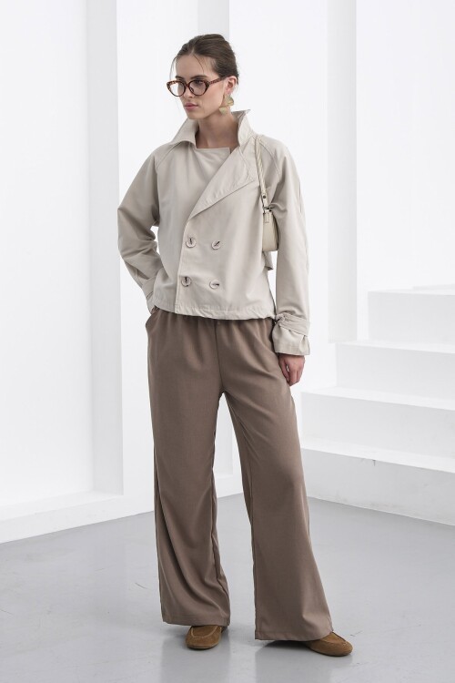 Beli Lastikli Çift Cepli Geniş Paça Pantolon