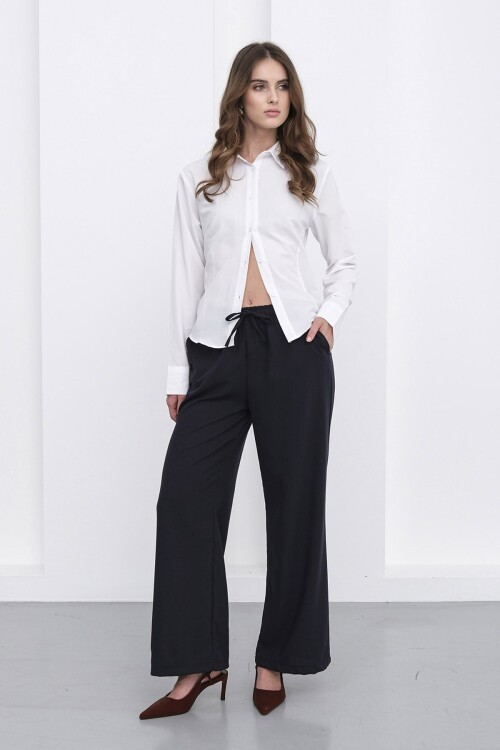 Beli Lastikli Çift Cepli Geniş Paça Pantolon