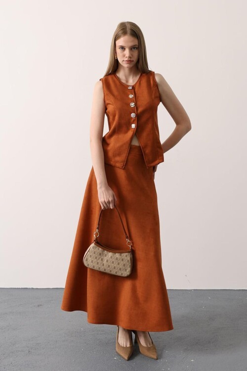 Beli Lastikli Fermuar Kapamalı Basic Midi Boy Etek